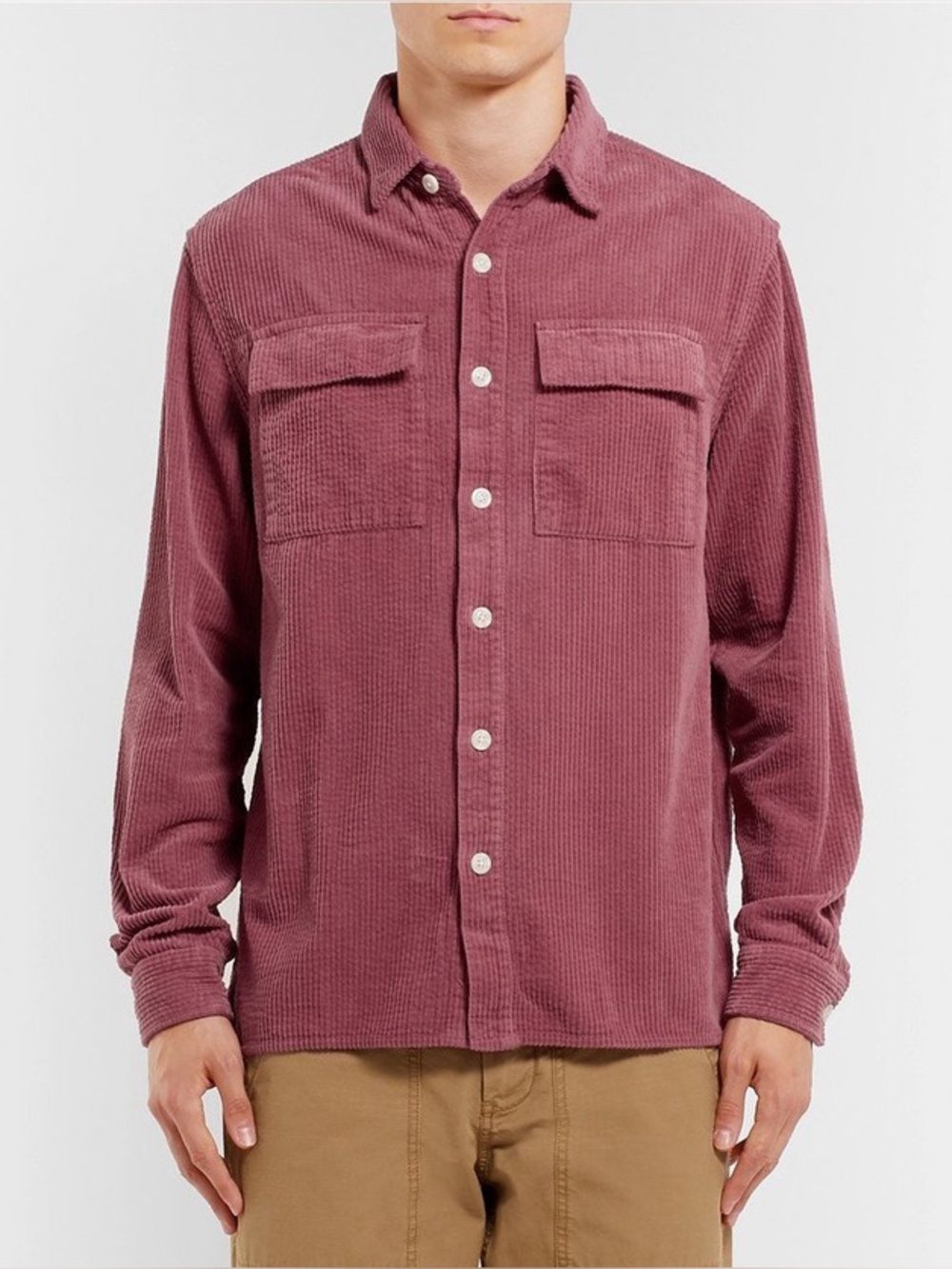 Saturdays NYC Magnus Cotton Corduroy Shirt Plum Relaxed Fit Mens M